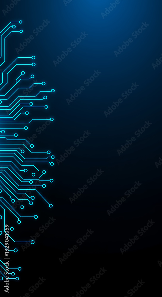 Poster tech circuit: neon blue abstract - futuristic technology, data streams, cybersecurity, and ai backgr