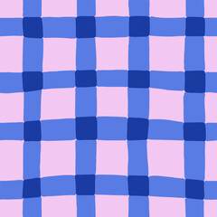Seamless checkered pattern. Endless plaid background, grid design. Repeatable texture, uneven irregular check print for textile, fabric, wallpaper, wrapping. Repeating flat vector illustration