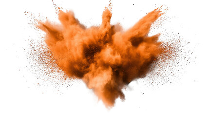 Orange color powder explosion  isolated on white background