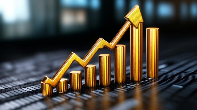Golden Upward Trend Graph On Dark Background