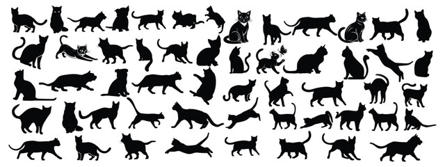 cats set silhouette isolated vector