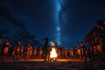 Fototapeta premium Traditional festival with people holding lanterns at night
