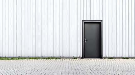 Gray Metal Door On White Corrugated Wall