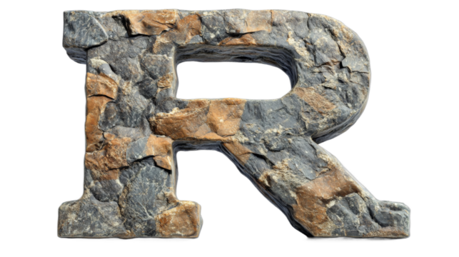 Rock letter R stands out with natural texture