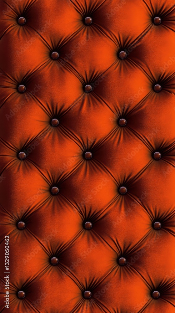 Poster textured orange upholstery showcasing deep button tufting and contrasting dark buttons creates a str