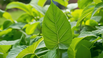 The essence of green foliage in a summer garden. Vibrant green leaves serve as a backdrop for spring, creating a lush environment that embodies ecological beauty