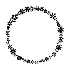 Round vector frame with flowers