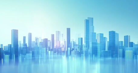 Naklejka premium Urban blue gradient business city skyline with tall buildings, designed for decorative murals and as a design background for urban development concepts.