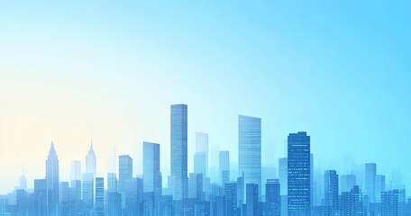 Urban blue gradient business city skyline with tall buildings, designed for decorative murals and as a design background for urban development concepts.