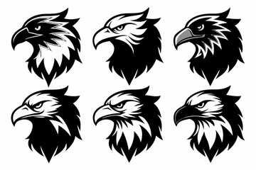 eagle head set line art silhouette vector illustration