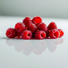 raspberries on white table