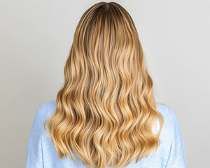Fototapeta premium Rear view of long, wavy, light blonde hair on a woman