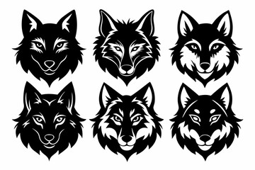 wolf head set line art silhouette vector illustration