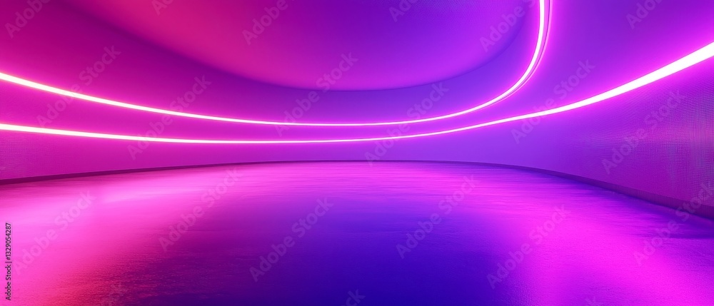 Poster neon arcs intersection, two sweeping arcs of hot pink intersect, creating a vibrant purple highlight