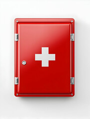 Fototapeta premium Red metal first-aid box with white cross