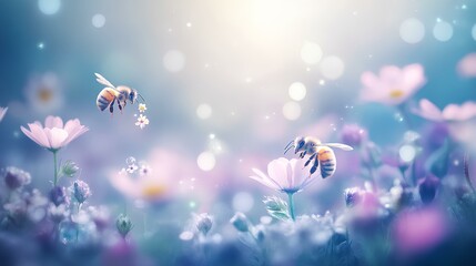 A vibrant field of blooming wildflowers with bees busily collecting nectar, a sign of honey production