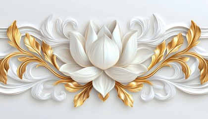 Seamless golden lotus medallions with delicate floral scrollwork, refined botanical luxury pattern, sophisticated regal elegance