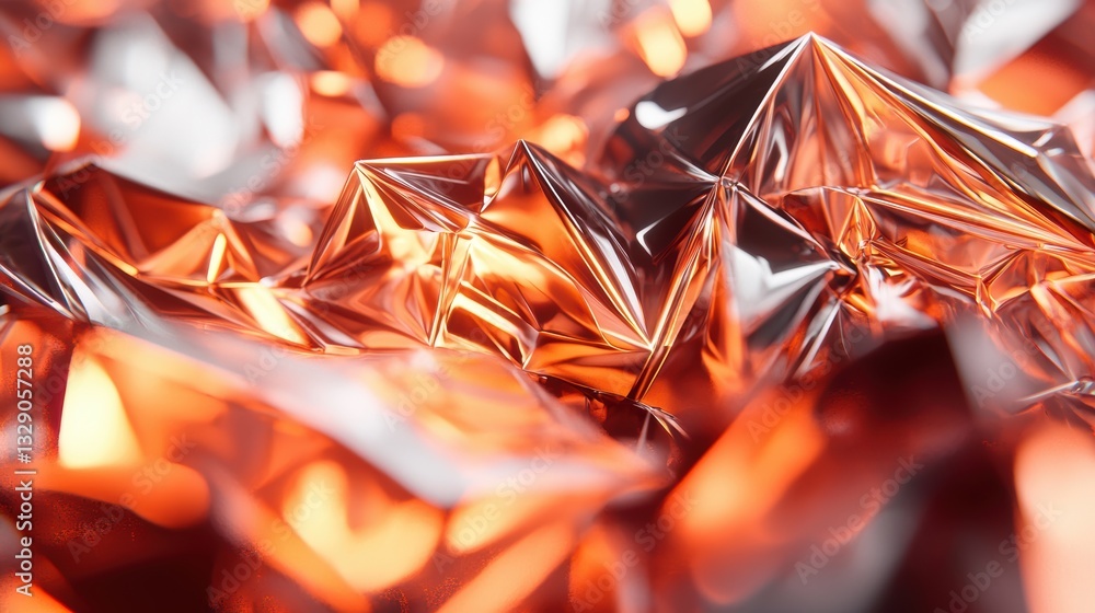 Poster sci-fi inspired fractured geometric structure, with sharp metallic shards and intense orange light e