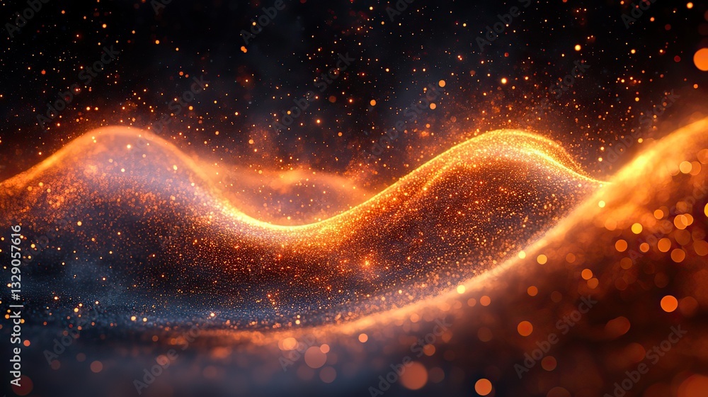 Sticker a captivating, dynamic visual effect of glowing orange particles flowing in a fiery wave evokes warm