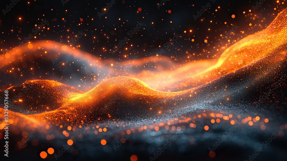 Sticker a captivating, dynamic visual effect of glowing orange particles flowing in a fiery wave evokes warm