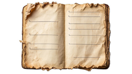 Old book with torn pages and blank lines open