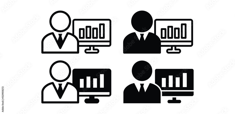 Poster data analyst of business professionals with charts on computer monitors icons black and white vector