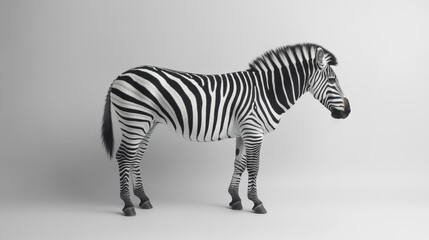Fototapeta premium Graceful zebra with striking black-and-white stripes, gazing to the right against a vivid backdrop. Every stripe tells a story in this dynamic 3D masterpiece