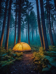 Fairytale-inspired beautiful night forest scene.