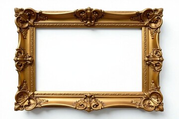Ornate antique gold picture frame, isolated on white , ornate, shape
