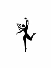 Obraz premium Silhouette of a graceful woman, wings outstretched, leaping with joy