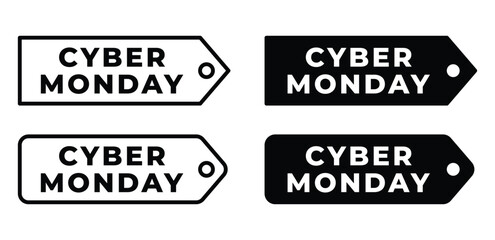 Cyber Monday Sale Tags Black And White Color Minimalist Vector Design Template