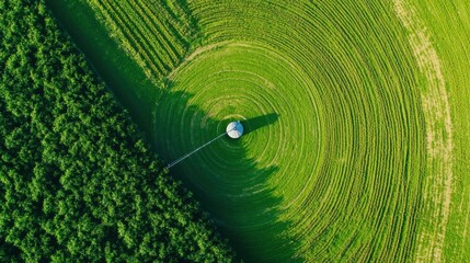 Obraz premium A smart farming irrigation system, crop field with automated watering system powered by sensors, Agri-tech style