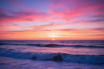 Obraz premium view of the ocean from beach at sunset