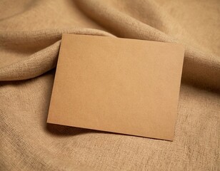 Blank brown card on textured fabric, ideal for invitations or personal messages.
