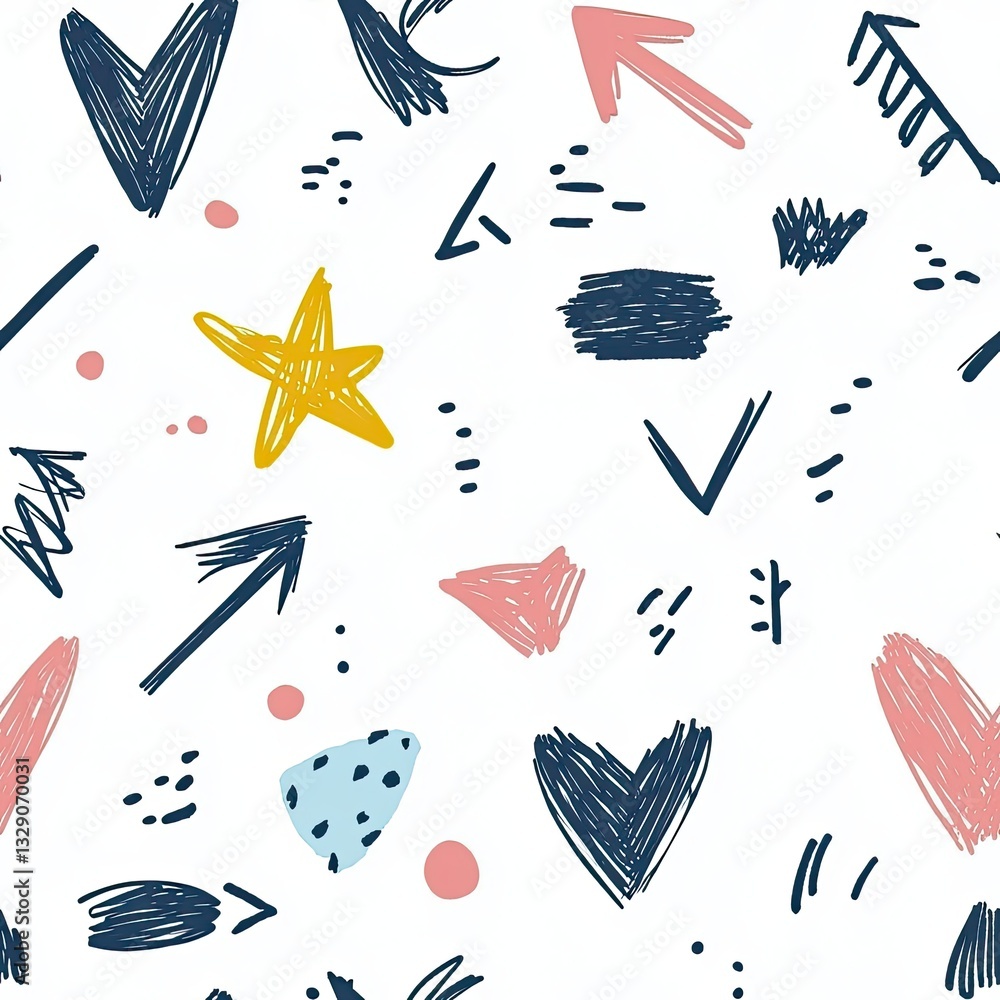 Poster whimsical scribble arrows seamless pattern design for playful branding
