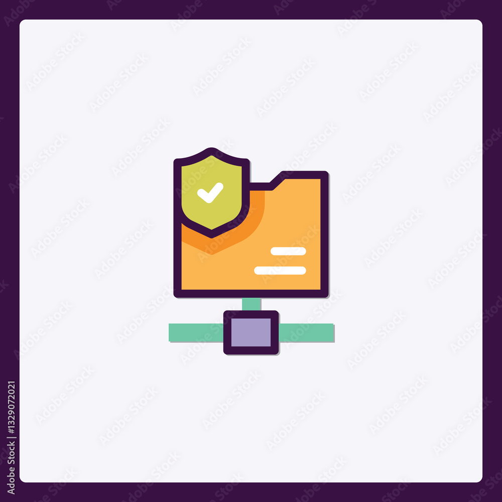 Poster secure data storage icon, encrypted folder with shield for privacy concept