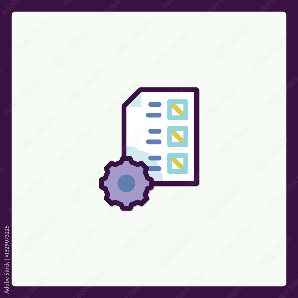 Aufkleber document with gear setting: a graphic icon for process and customization