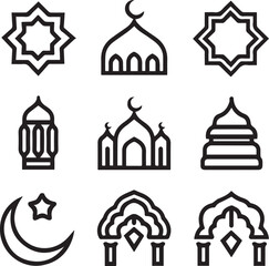 Obraz premium Simple Black Line Islamic Icons Set