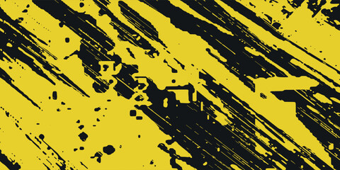 Abstract Bright Yellow Scratch Grunge Texture In Black Background