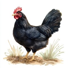 Fototapeta premium Watercolor chicken illustration isolated on white background, Farm animals