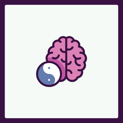 Yin Yang Symbol Adjacent to a Stylized Brain Represents Balance