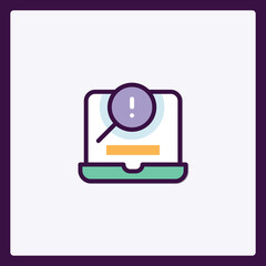 Conceptualized icon of a laptop being inspected for issues or alerts online