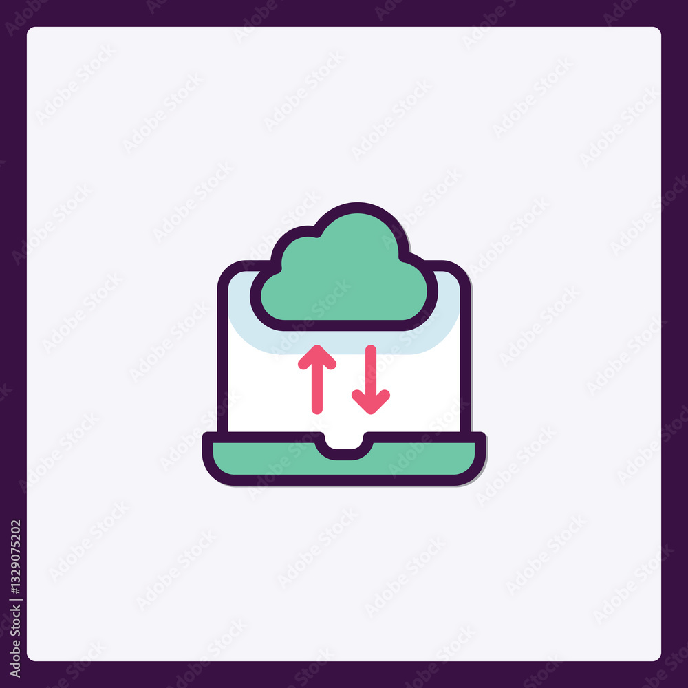 Poster cloud data transfer icon with up and down arrows for digital interface