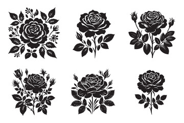 Elegant Black and White Rose silhouette set