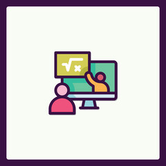 Creative icon depicts remote learning with mathematical equation and student