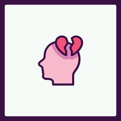 Conceptual icon depicting mental health with a fractured heart symbol concept