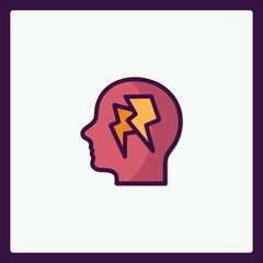 Conceptual illustration of a human head with lightnings inside, representing stress