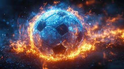 Obraz premium Fiery ice soccer ball engulfed in flames and frost.