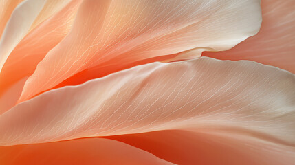 delicate macro shot captures intricate details of rose petal, showcasing its velvety texture and soft, flowing lines in warm, peachy hues
