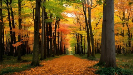 A picturesque view of a forest during the fall season